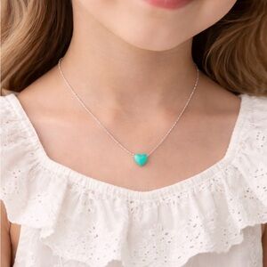 Source Unknown Silver Necklace with Aqua Heart Pendant